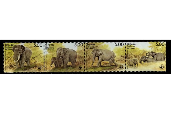 1986, SG 951a Wild Elephants of Sri Lanka WWF se-tenant strip of four MNH