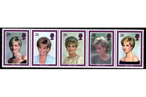 GB, 1998, Princes Diana, strip of five stamps MNH