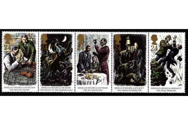 GB, 1993, Sherlock Holmes, Strip of five stamps MNH