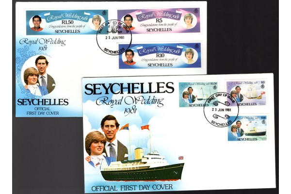 Royal Family, Royal Wedding 1981 Prince Charles & Lady Diana, Seychelles First Day Cover pair