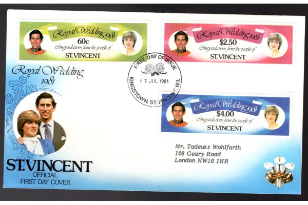 Royal Family, Royal Wedding 1981 Prince Charles & Lady Diana, St Vincent First Day Cover