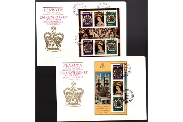 Royal Family, 25th Anniversary of the Coronation Queen Elizabeth II, Penrhyn Island First Day Cover Pair