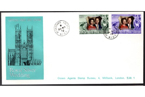 Royal Family, Royal Silver Wedding Queen Elizabeth & Prince Phillip British Indian Ocean Territory BIOT first Day Cover