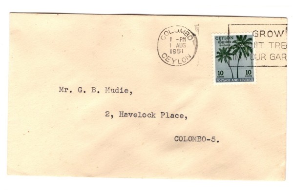 1951, SG 422, Coconut trees First Day Cover with Grow Fruit Trees in Your Garden Slogan Postmark