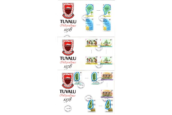 Tuvalu, 1978 Independence First Day Covers in Gutter Pairs (3 covers 7 gutter pairs)