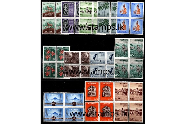 1951-54, SG 419-30, 2c-10r Pictorial Definitive set of 12 Unmounted Mint in Block of Fours (MNH)
