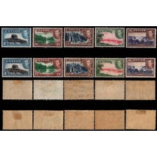 1938-49, KGV 10c-1r SG 389-395 Pictorial Definitive Watermark Varieties MH