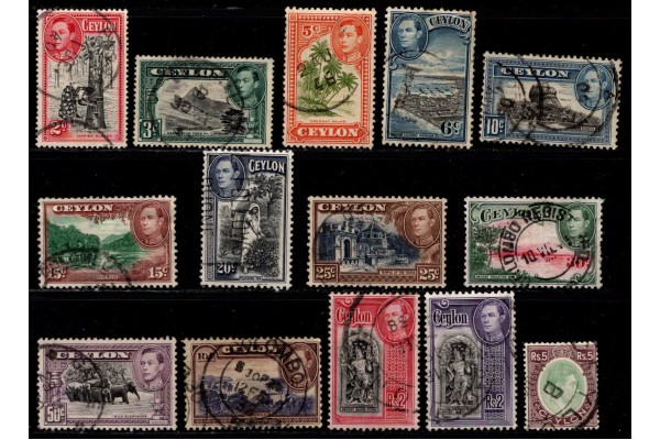 1938-49, KGVI 2c-5r SG 386-97 Pictorial Definitive Set of 14 used