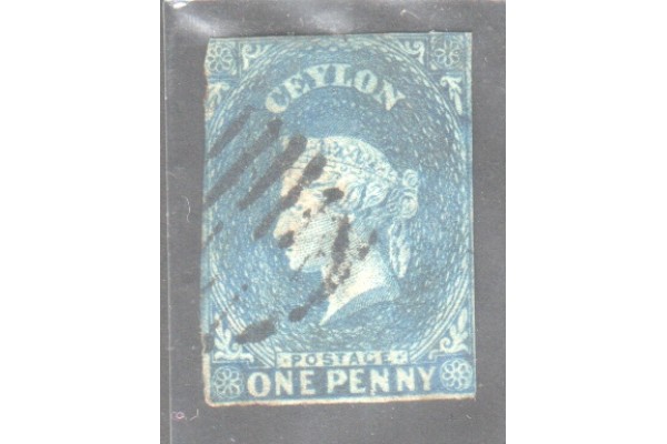 Ceylon 1857, SG2 QV, 1d Deep turquoise-blue used