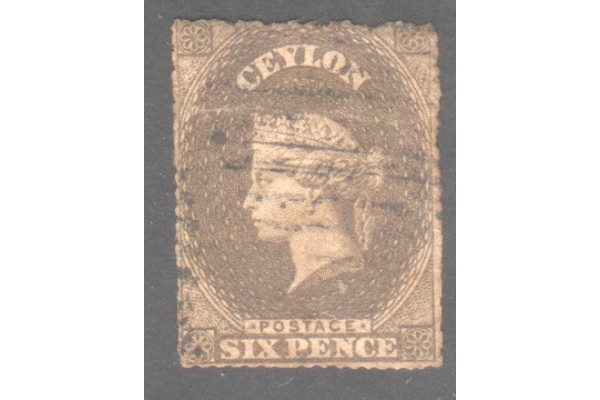 1861-64, SG 31b Wmk Star rough perf QV, 6d Olive Sepia used