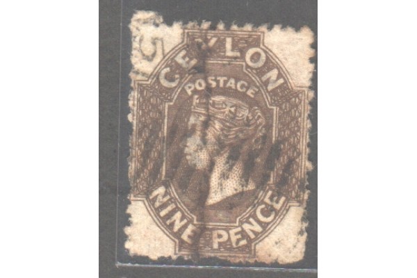 1867-70, SG 69ax Wmk 6 perf 12.5  QV, 9d Bistre-Brown (reversed watermark) used