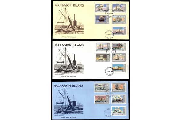 Ascension, 1986 Sailing Ships issue of 15 in three First Day Covers